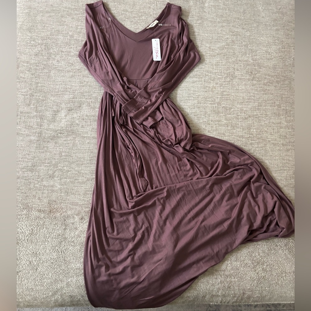 Hello MIZ Long Sleeve Plum Maternity Dress